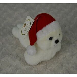Russ Berrie Harp Seal Plush Stuffed Animal Toy White Red Santa Hat 7597 Caress